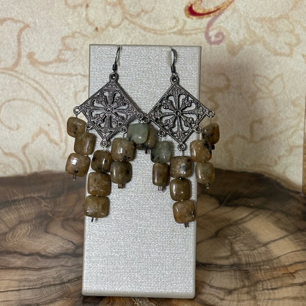 Natural Dendrite Agate Silver Dangle Earrings